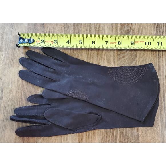 VINTAGE FOWNES Brown DOETTE DELUXE Sueded COTTON GLOVES Sz 6.5 Small (ES-8) - Picture 2 of 3